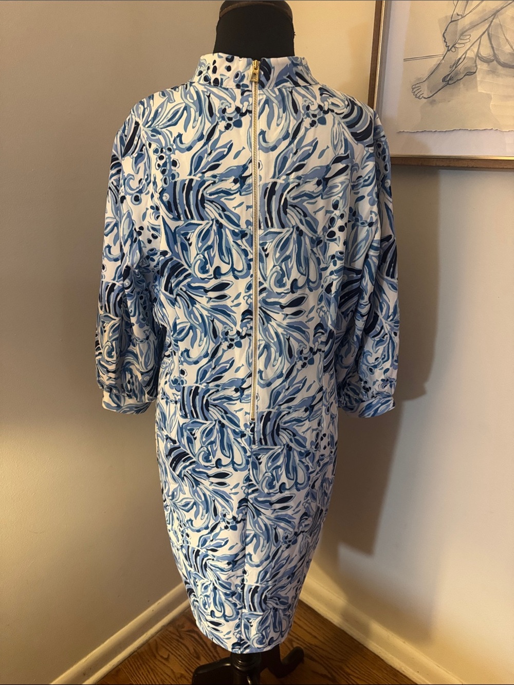 Sail to Sable Blue & White Long-Sleeve Printed Shift Dress - Picture 3 of 5